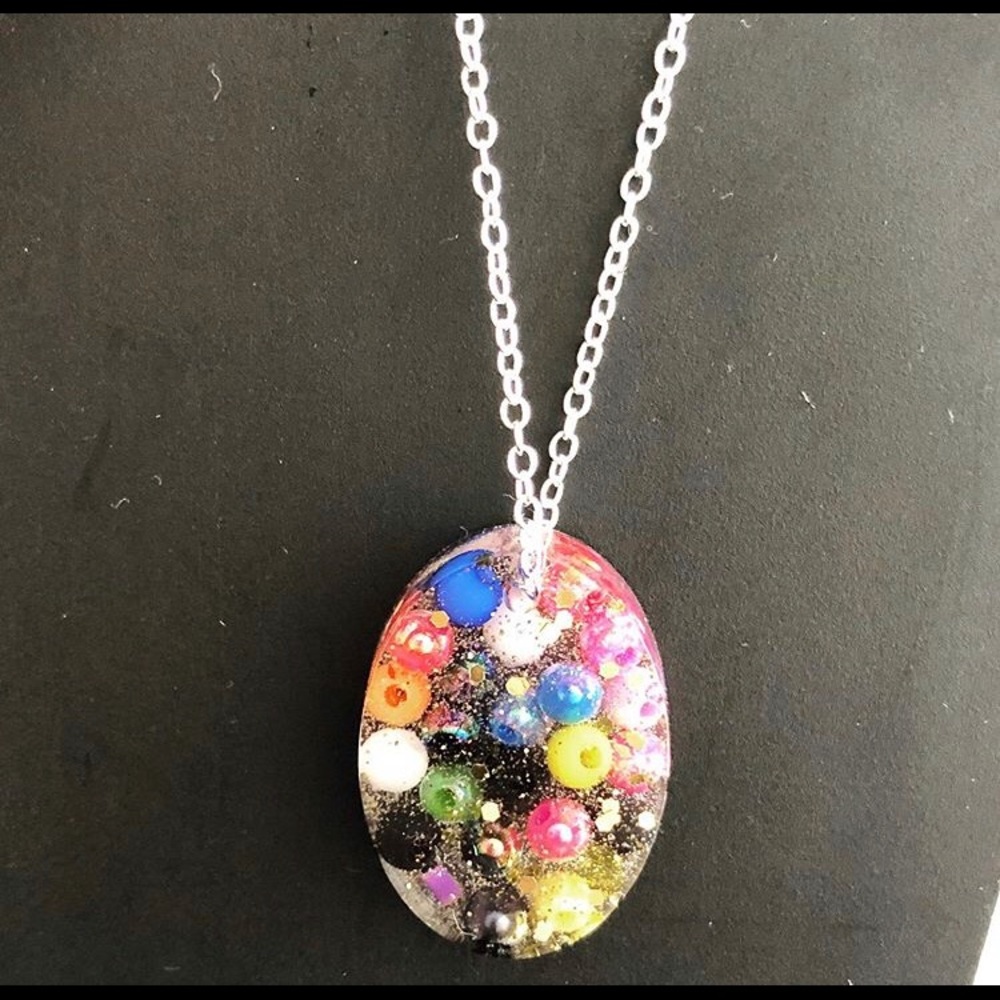 Epoxy Necklace with Rainbow Beading